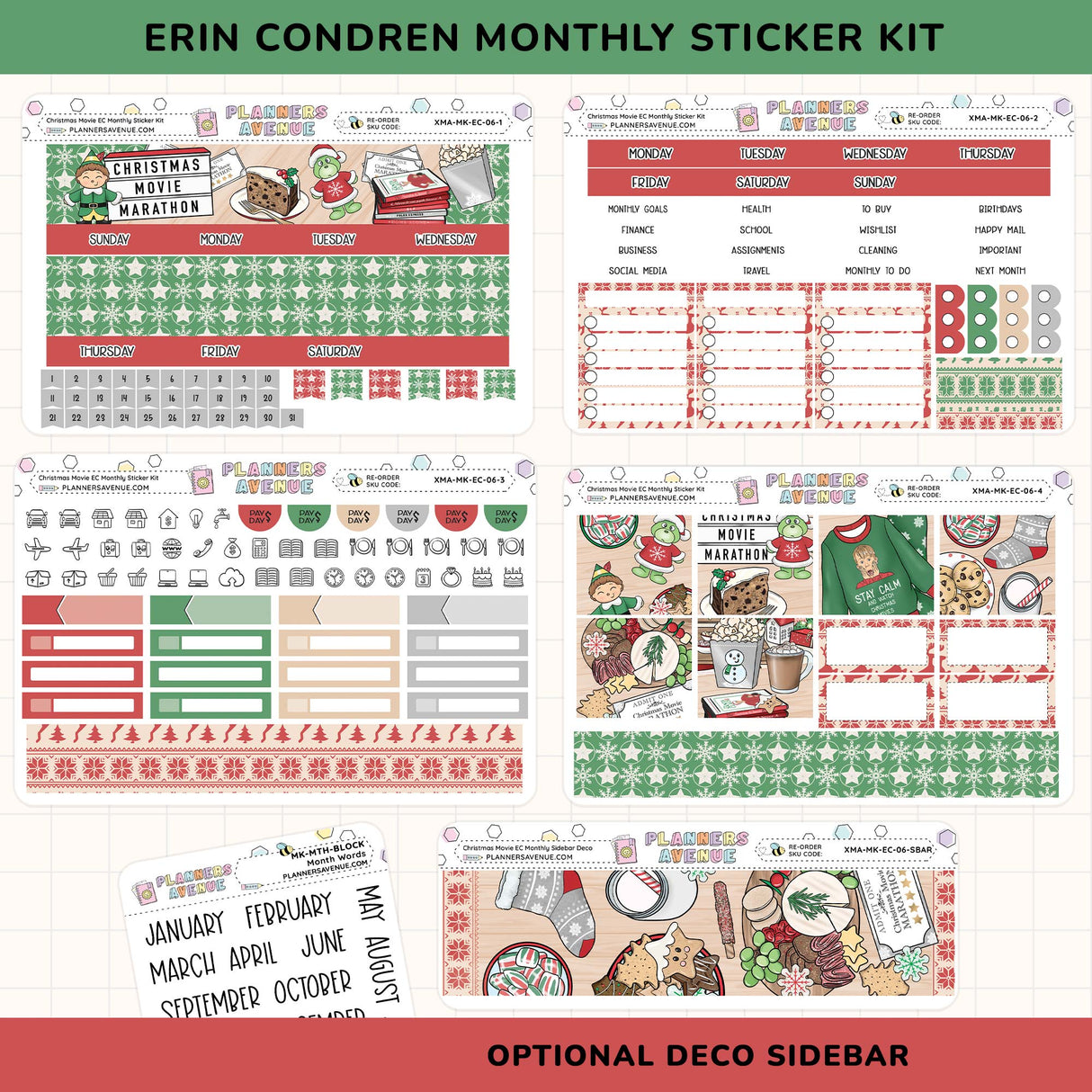 Erin Condren monthly sticker kit sized for the life planner with various christmas designs and text on a white background