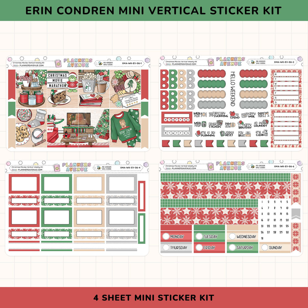 Erin Condren Mini Vertical Sticker Kit with various christmas themed sticker designs on a white background