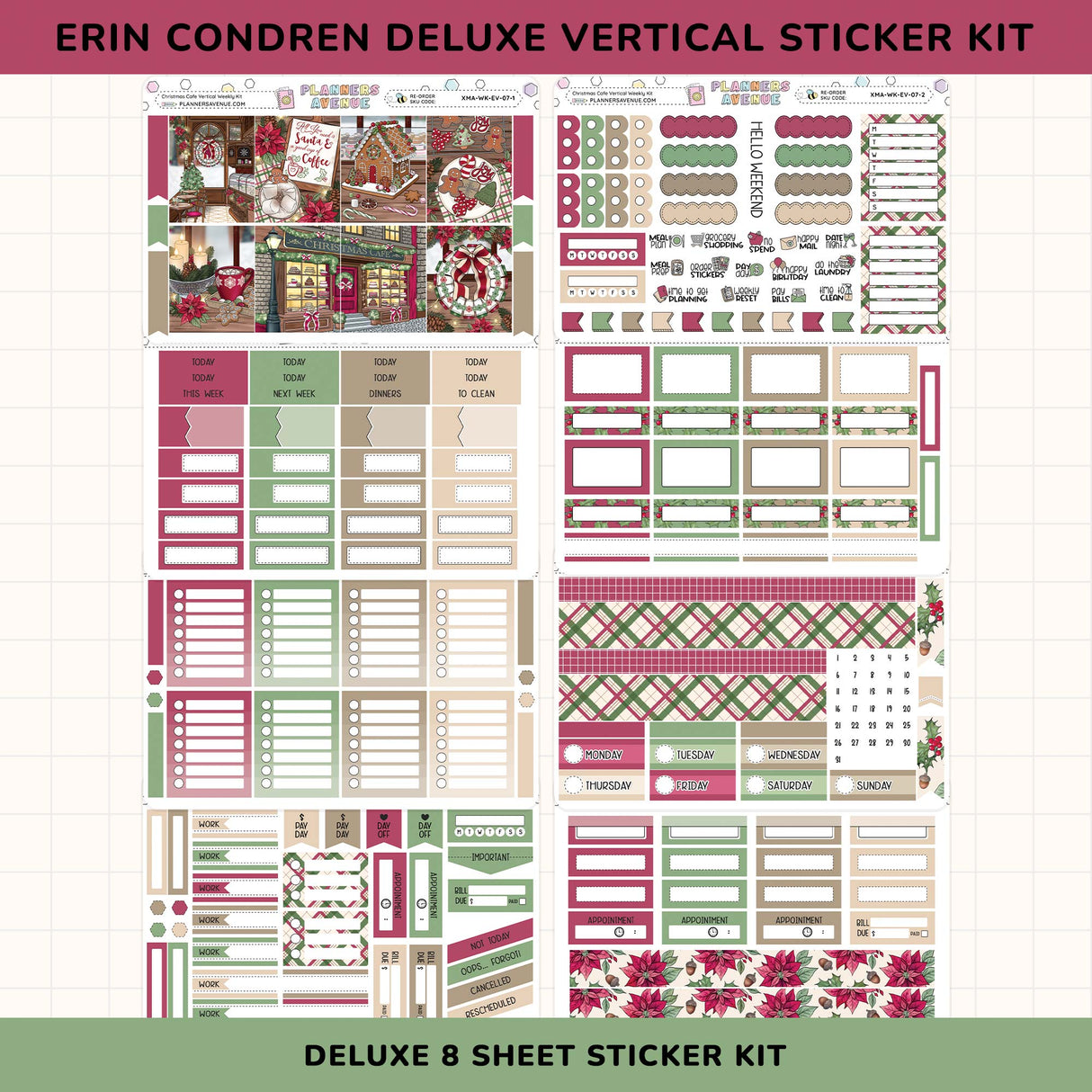 Erin Condren Deluxe Vertical Sticker Kit with various planner stickers on a white background.
