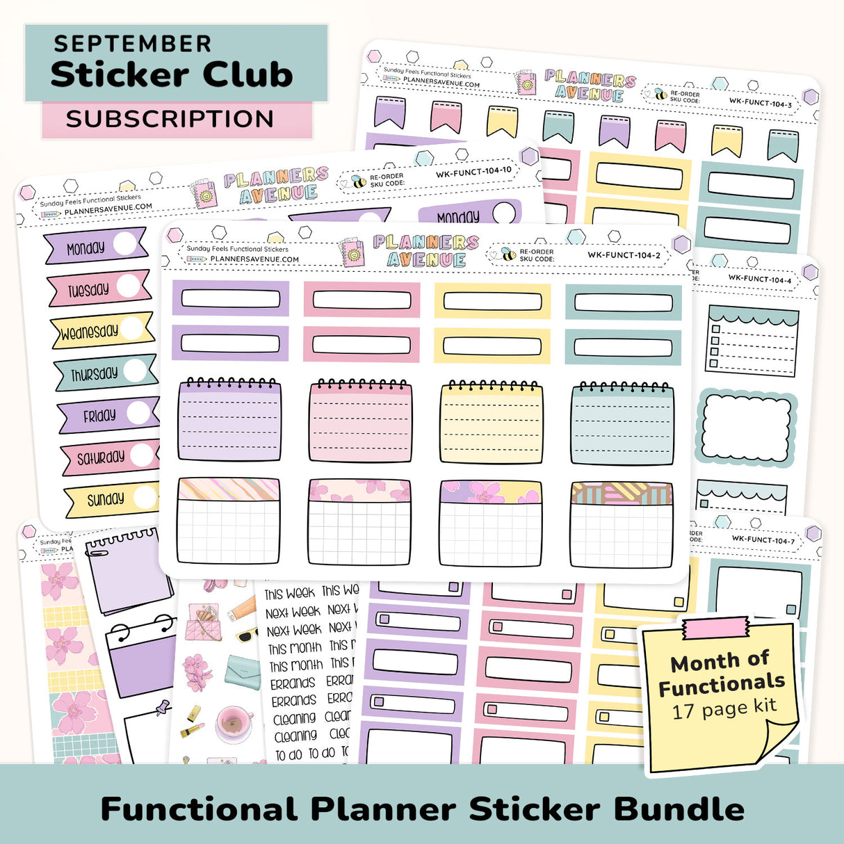 Functional Planner Sticker Subscription bundle with various colourful functional stickers