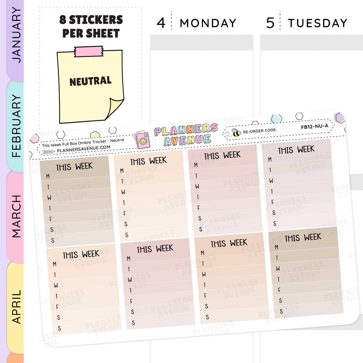 Weekly planner stickers with 'This Week' text on a sheet, displayed with a calendar and sticky notes.