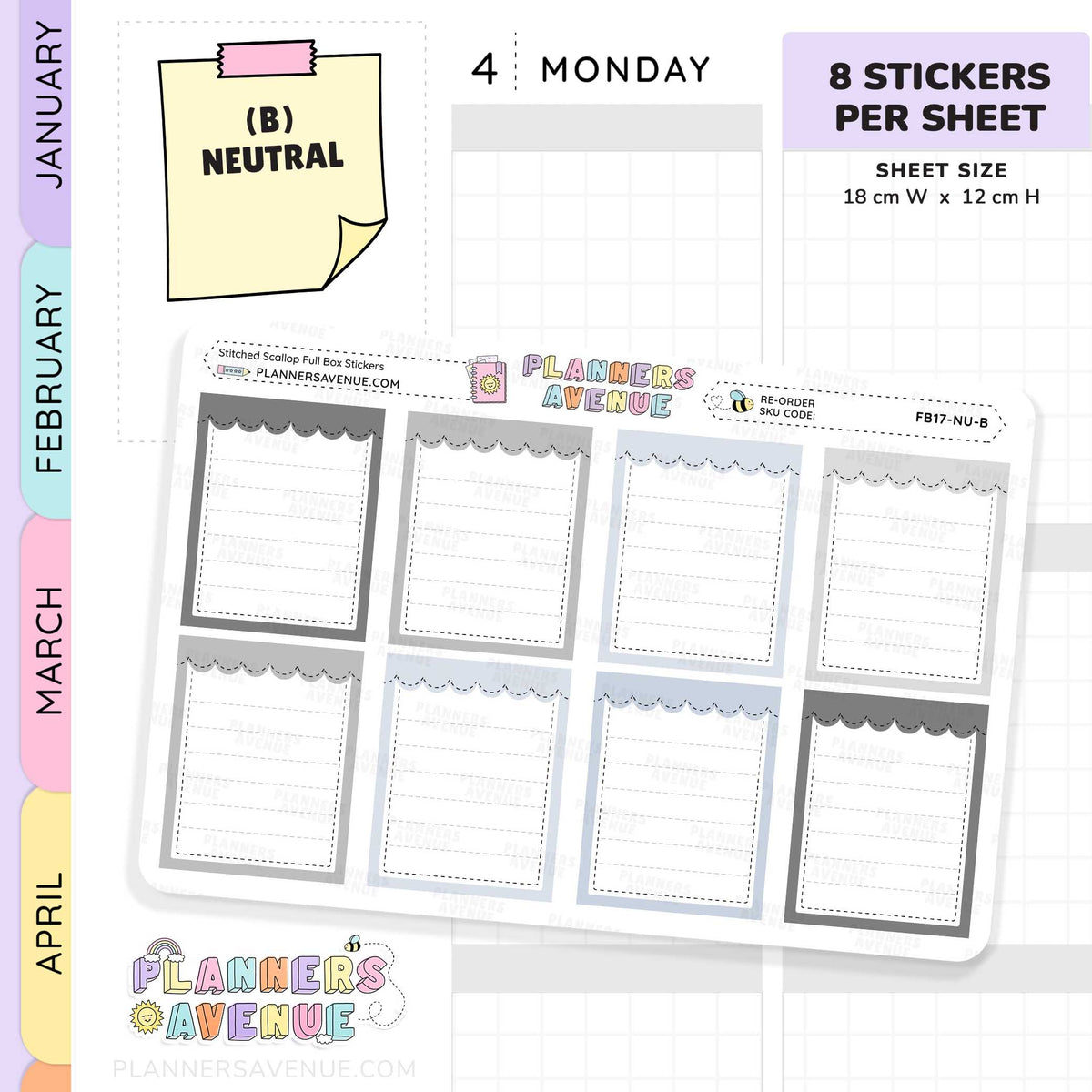 Stitched Scallop Full Box Planner Stickers