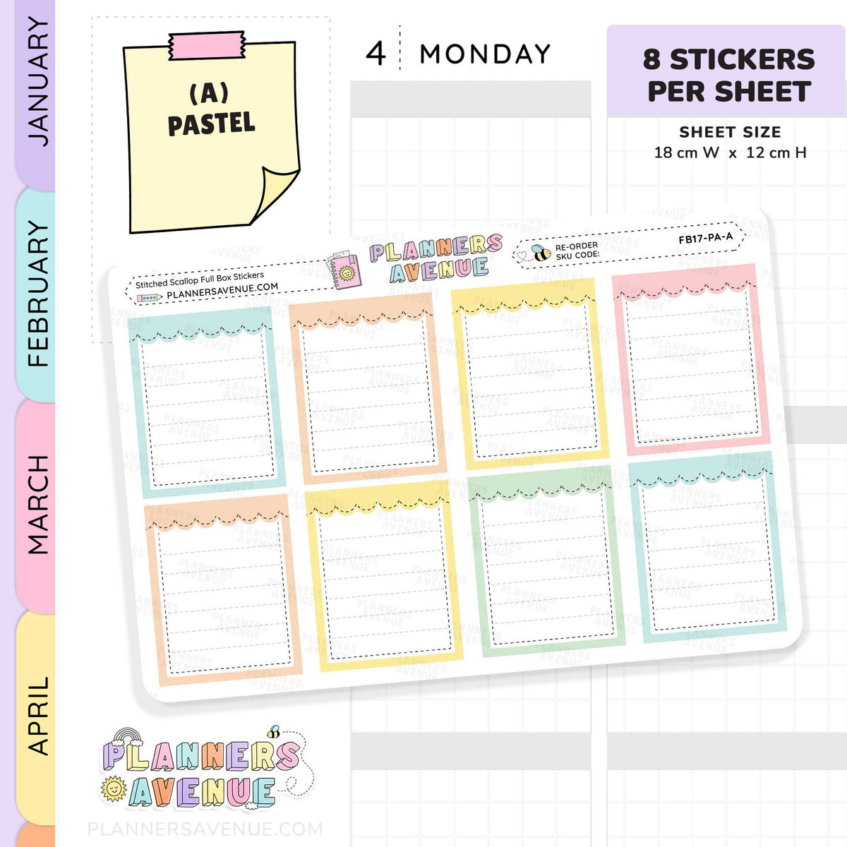 Stitched Scallop Full Box Planner Stickers