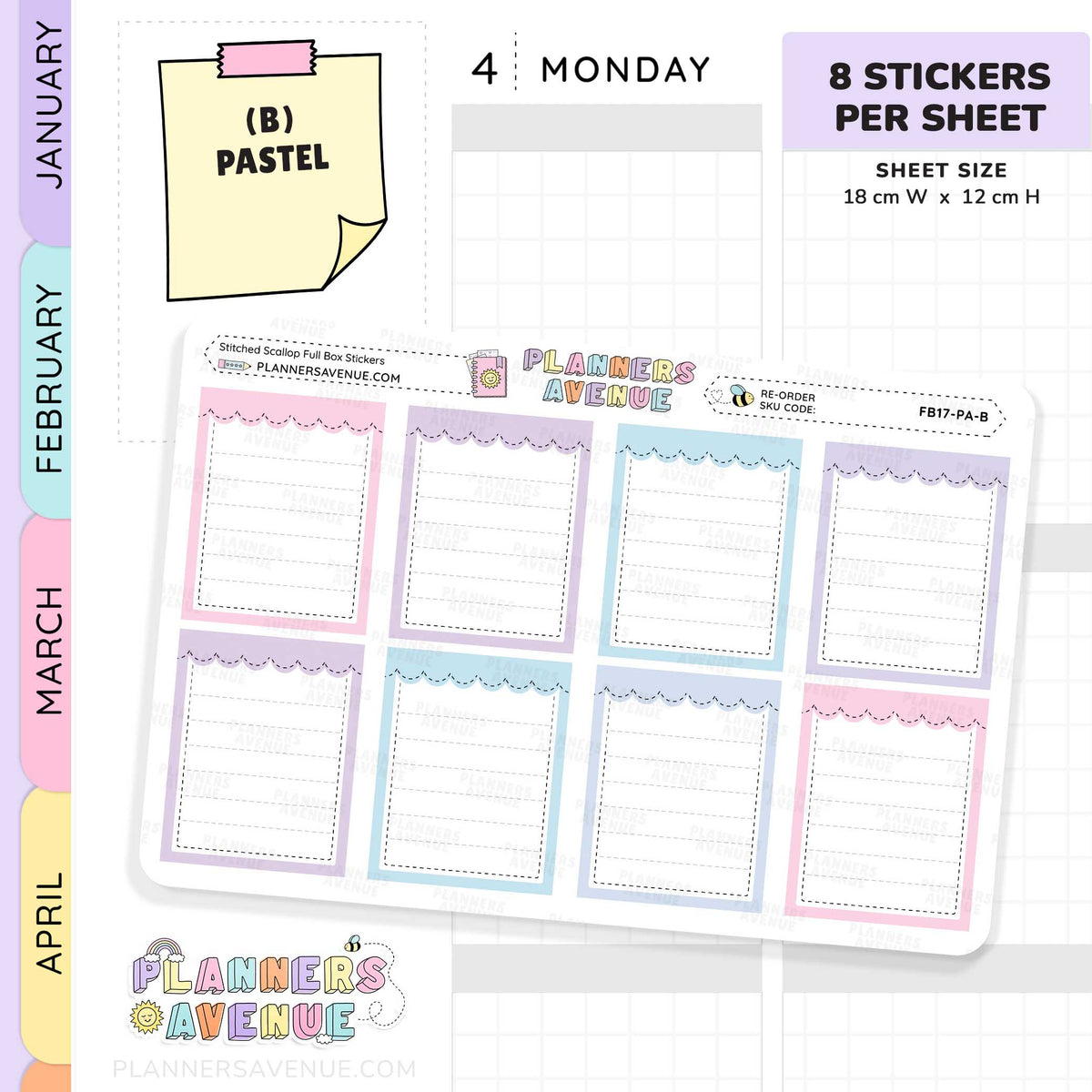 Stitched Scallop Full Box Planner Stickers