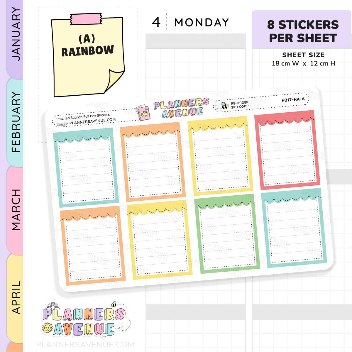 Stitched Scallop Full Box Planner Stickers