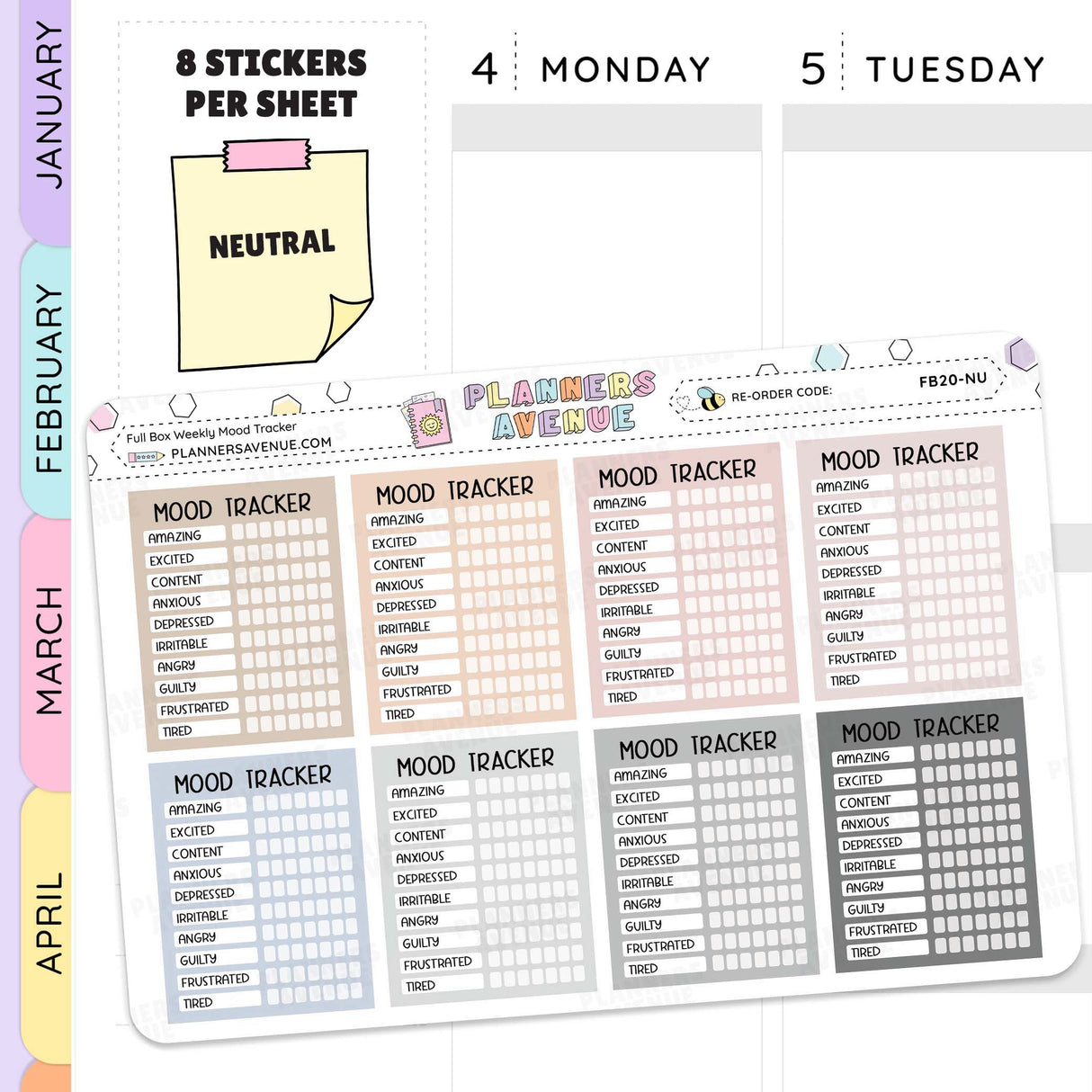 Neutral Weekly Mood Tracker Stickers