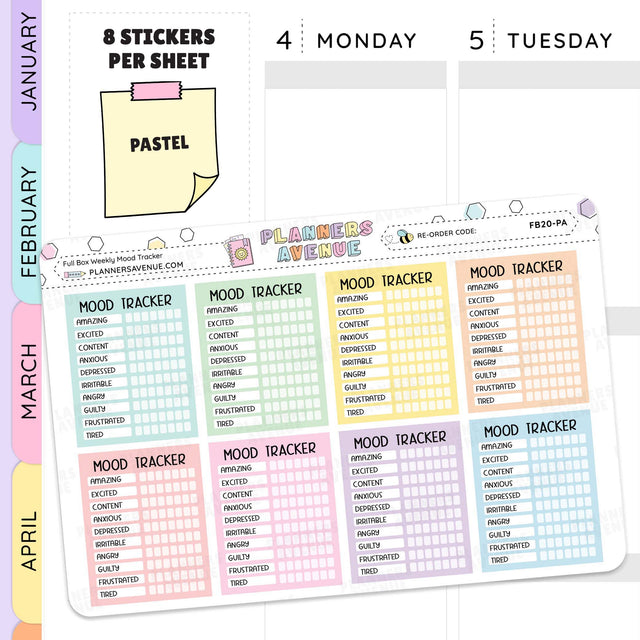 Pastel Weekly Mood Tracker Stickers