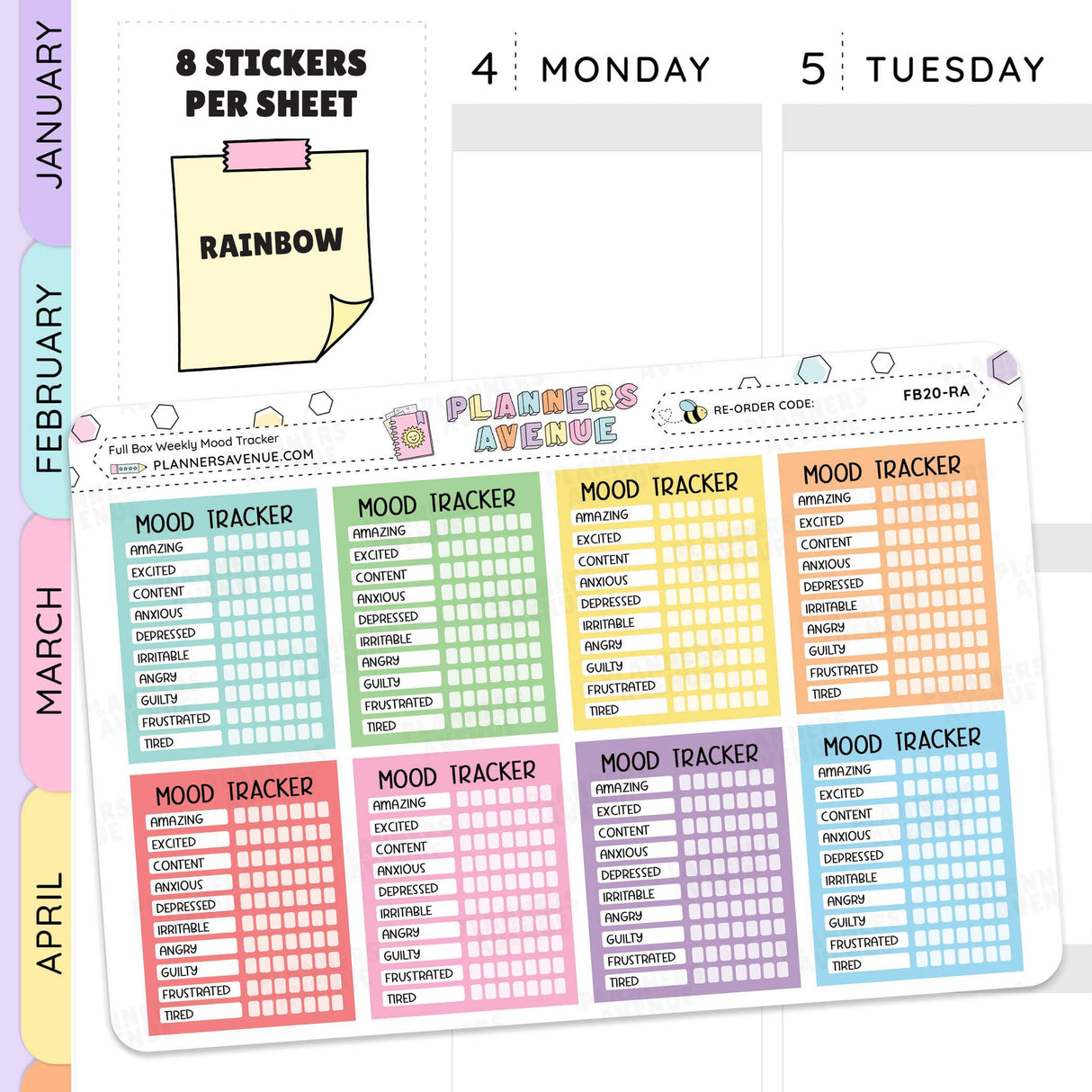 Rainbow Weekly Mood Tracker Stickers