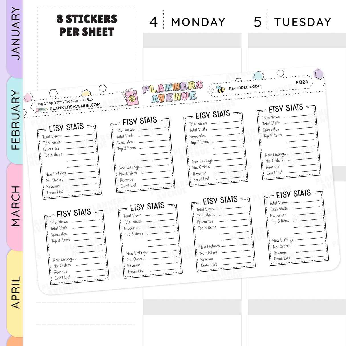 Bullet Journal Etsy Shop Stats Tracker Stickers