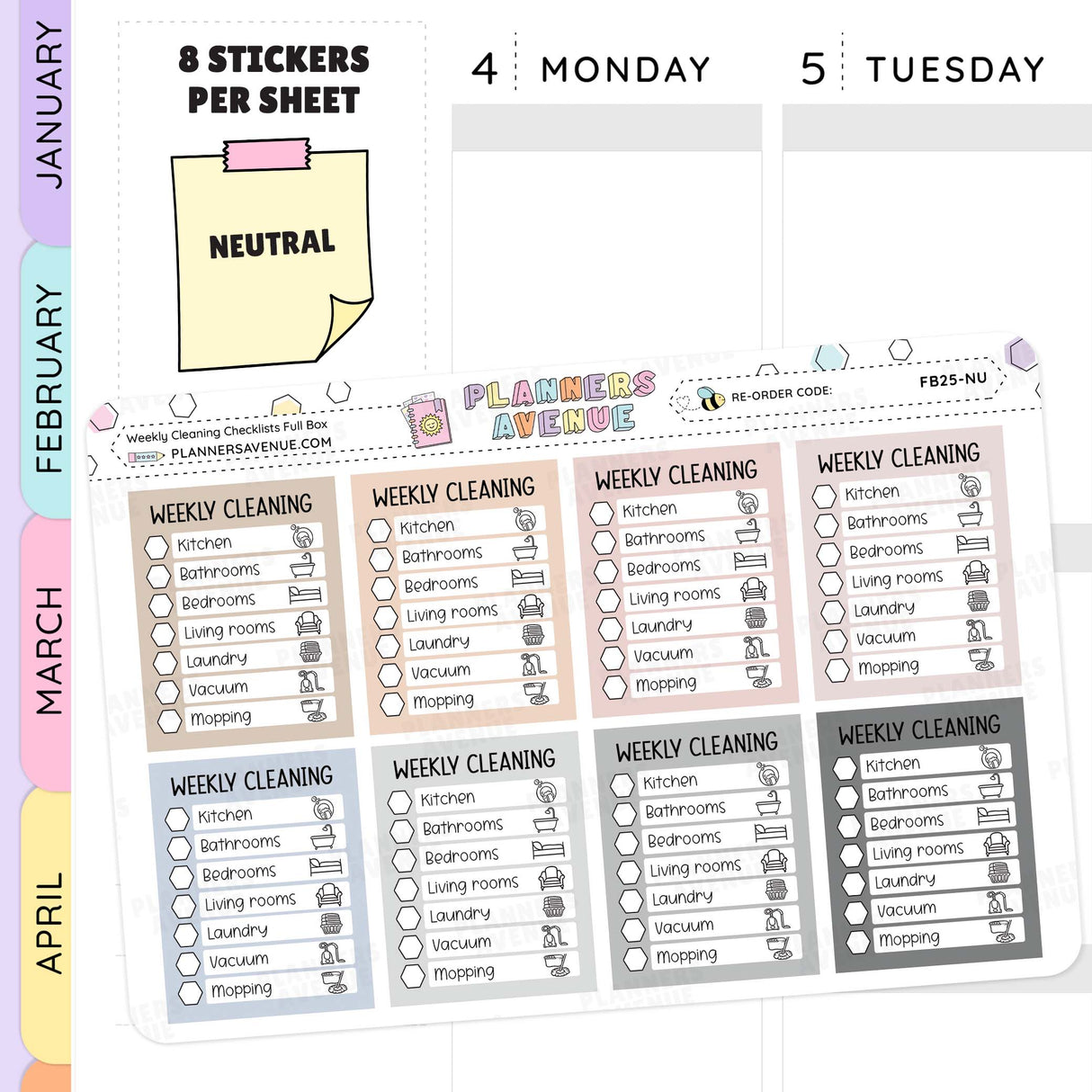 Weekly Cleaning Checklist Planner Stickers