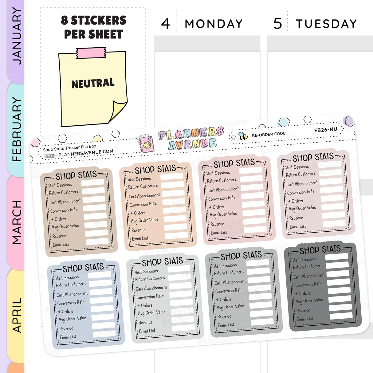 Neutral Shop Stat Tracker Planner Stickers