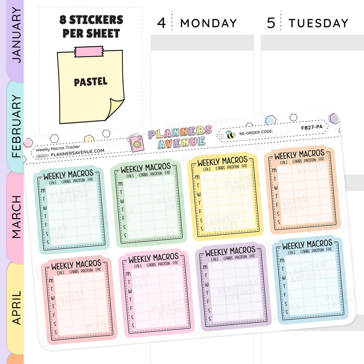 Pastel Weekly Macros Full Box Tracker Stickers