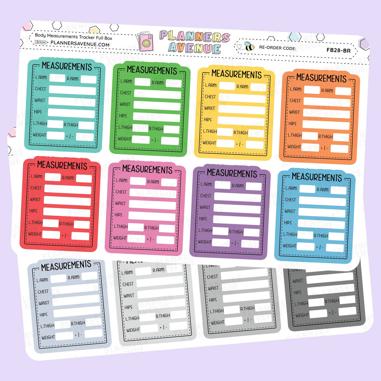 Body Measurements Full Box Tracker Stickers