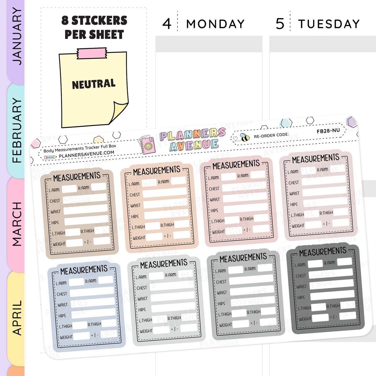 Body Measurements Full Box Tracker Stickers