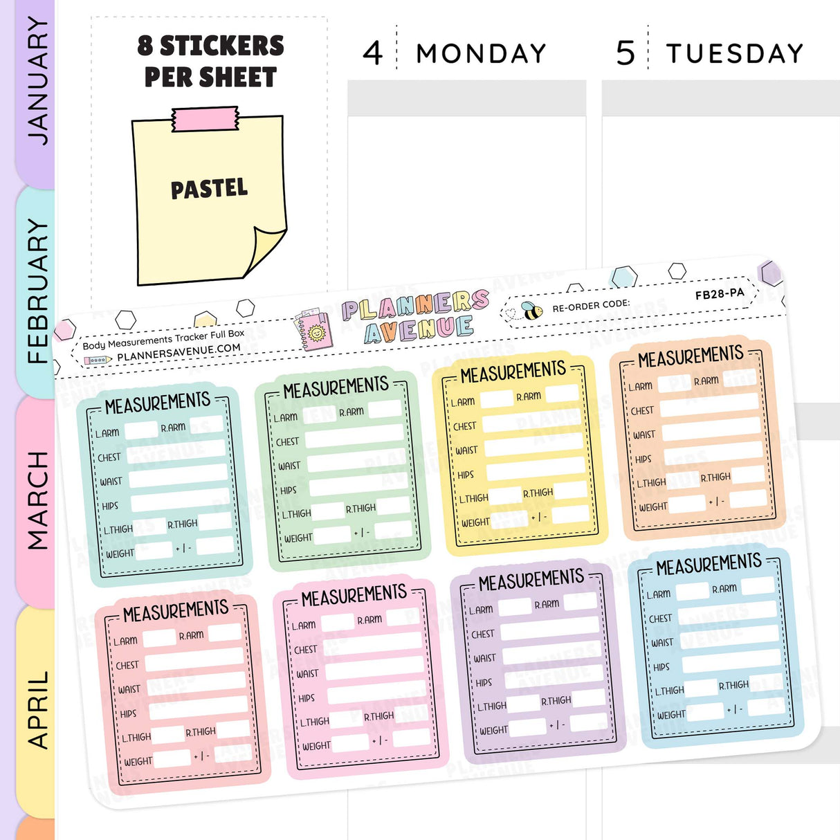 Body Measurements Full Box Tracker Stickers