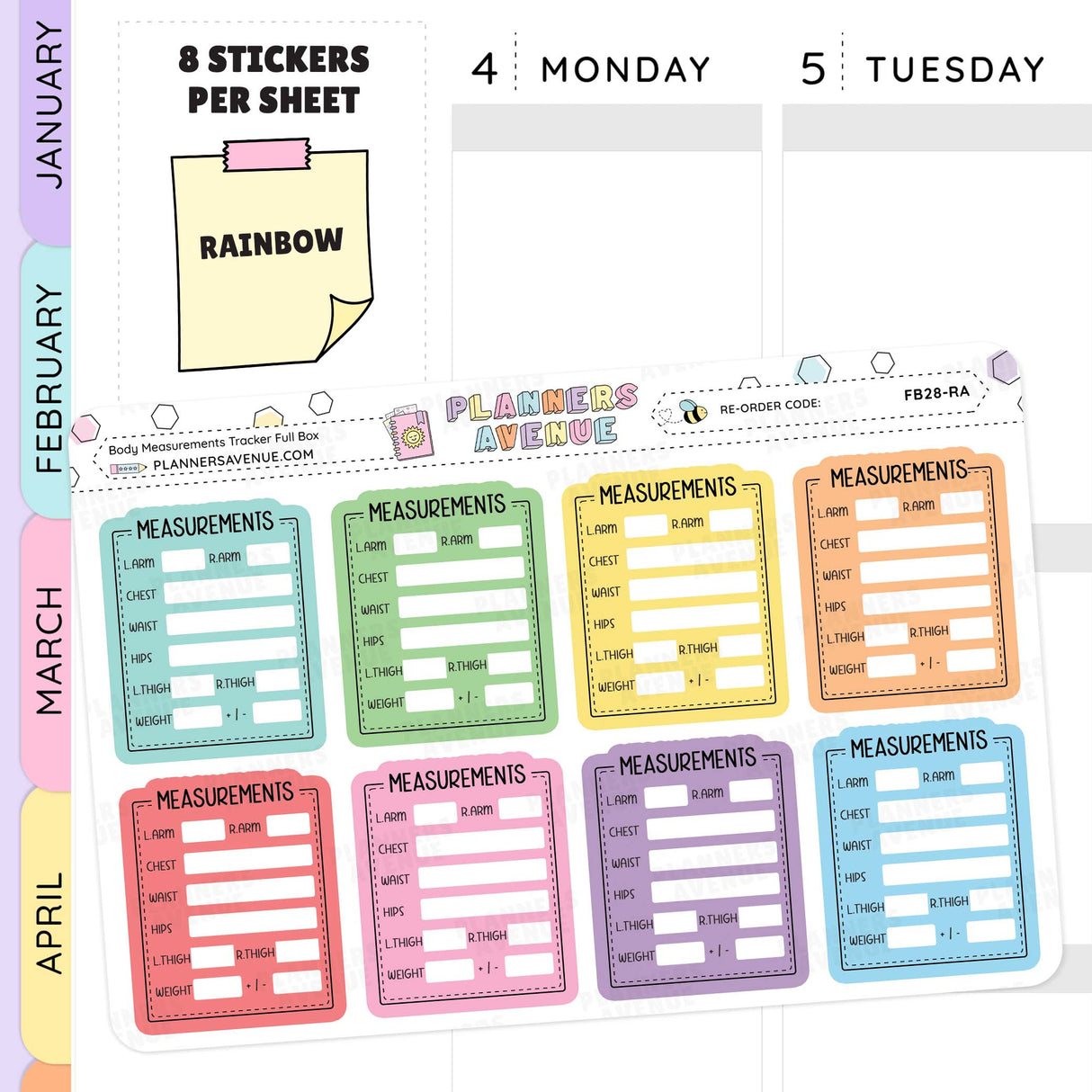 Body Measurements Full Box Tracker Stickers