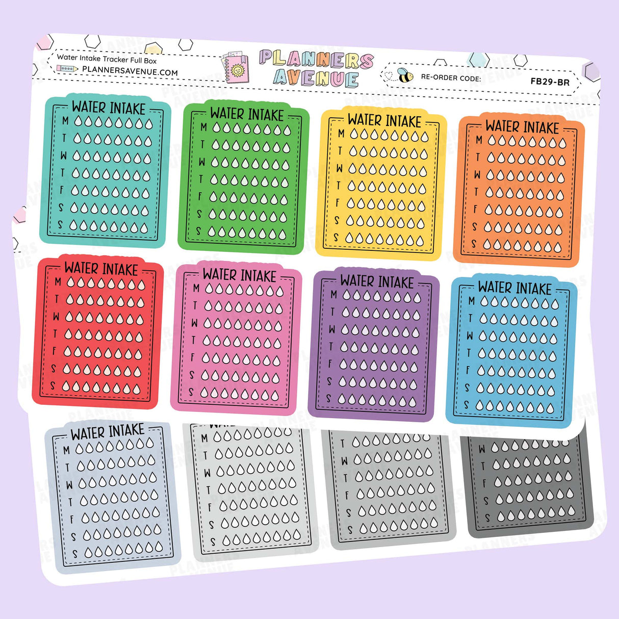 Set of colourful Weekly Water Intake Tracker Stickers