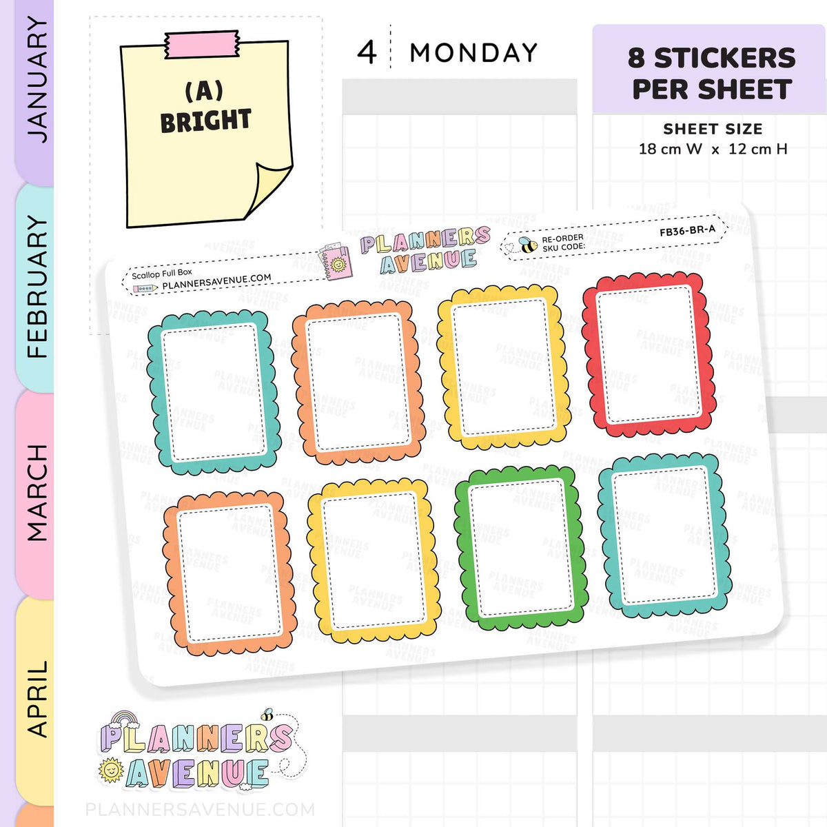 Scallop Full Box Planner Stickers