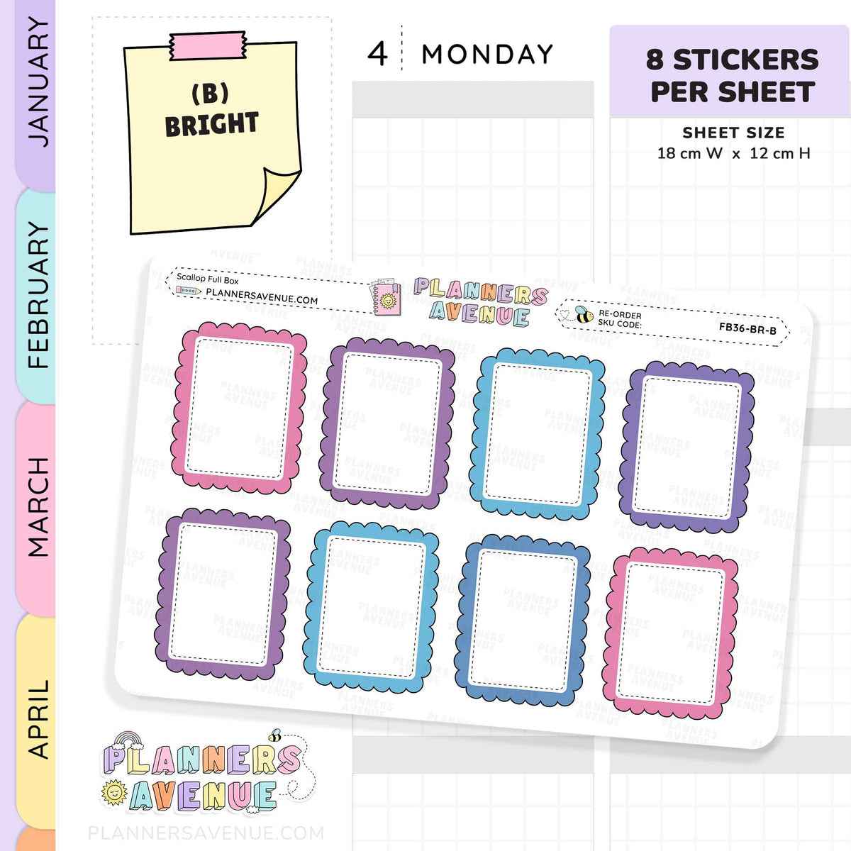 Scallop Full Box Planner Stickers