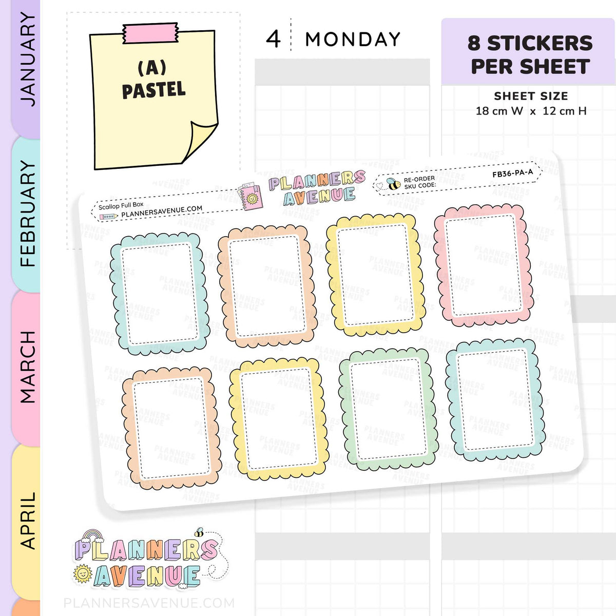 Scallop Full Box Planner Stickers