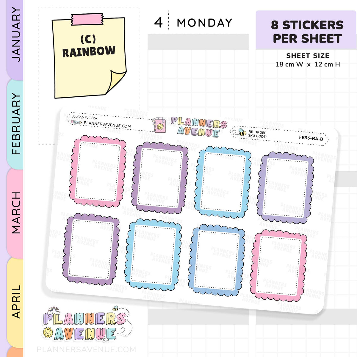 Scallop Full Box Planner Stickers