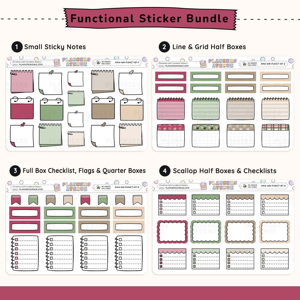 Functional sticker bundle with various planner stickers on a white background