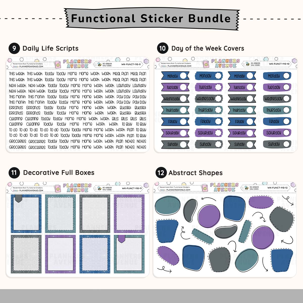 Nevermore Functional Planner Stickers Bundle