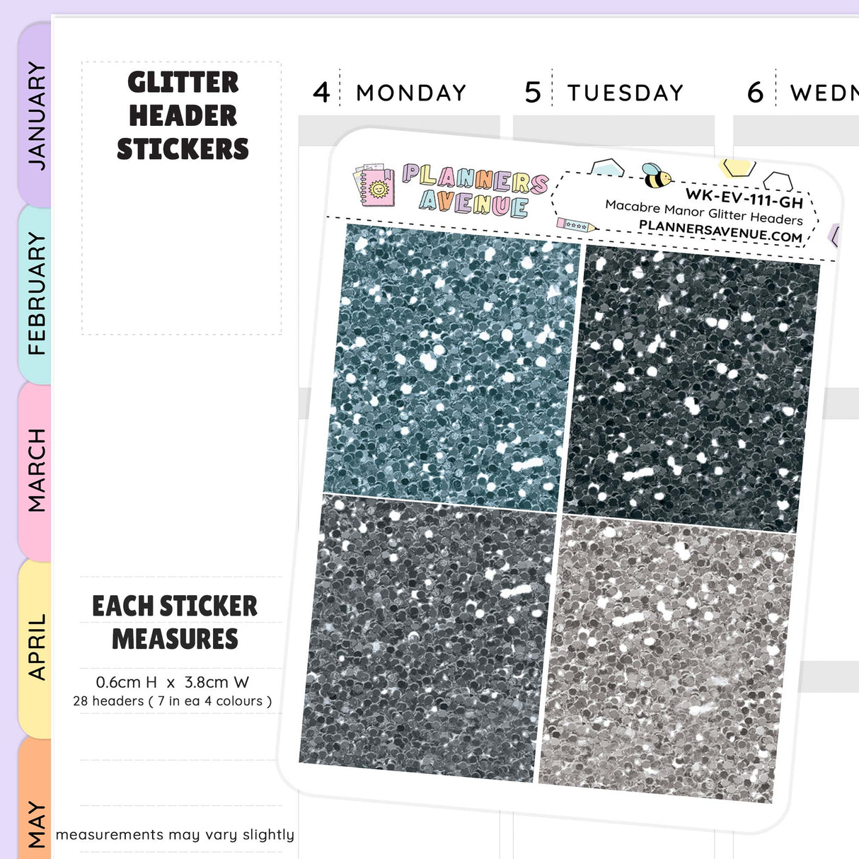 Macabre Manor Glitter Header Planner Stickers