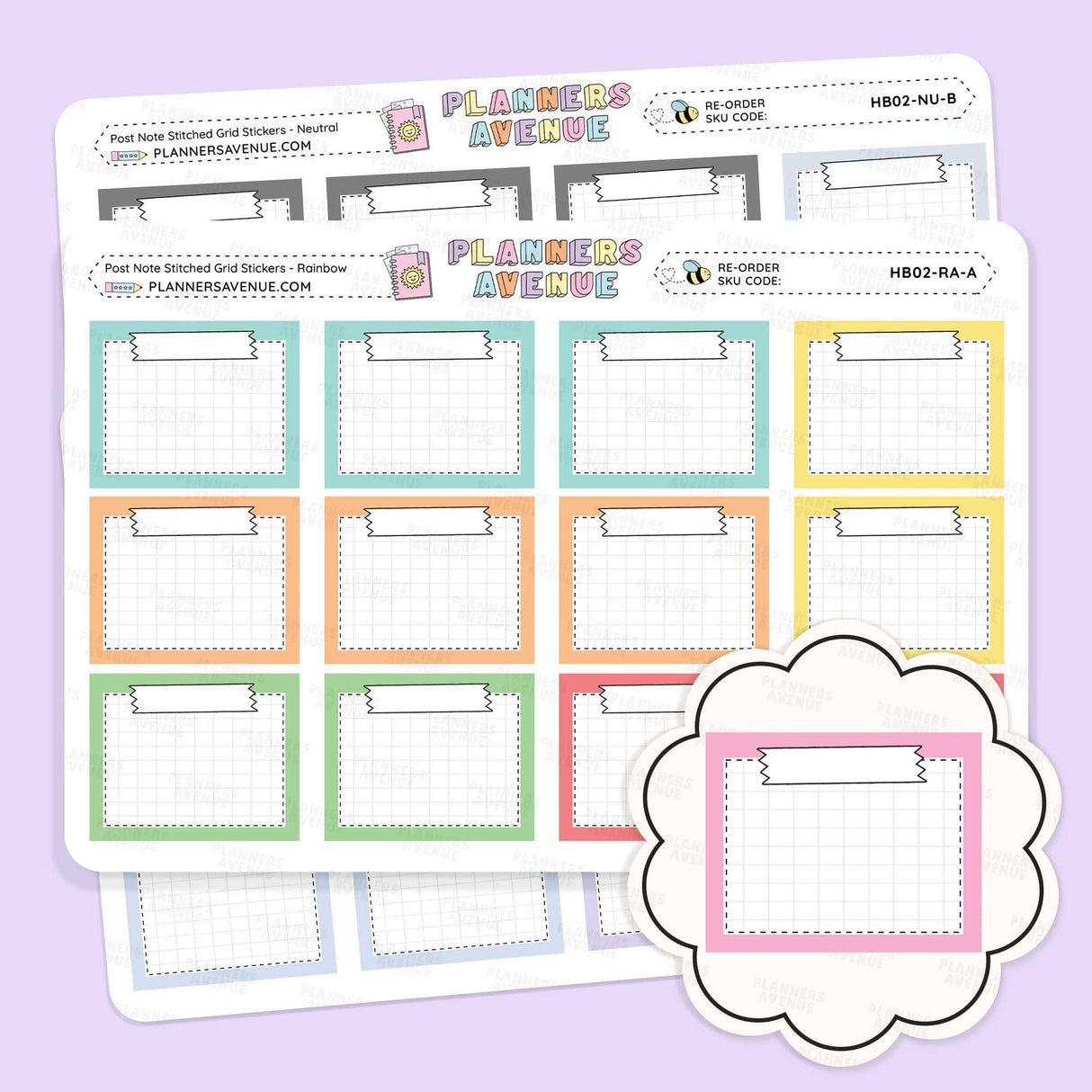 Post Note Stitched Grid Planner Stickers