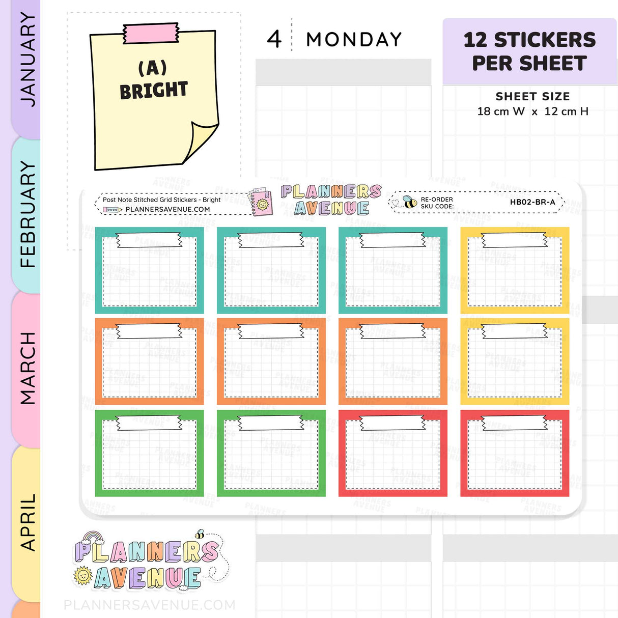 Post Note Stitched Grid Planner Stickers