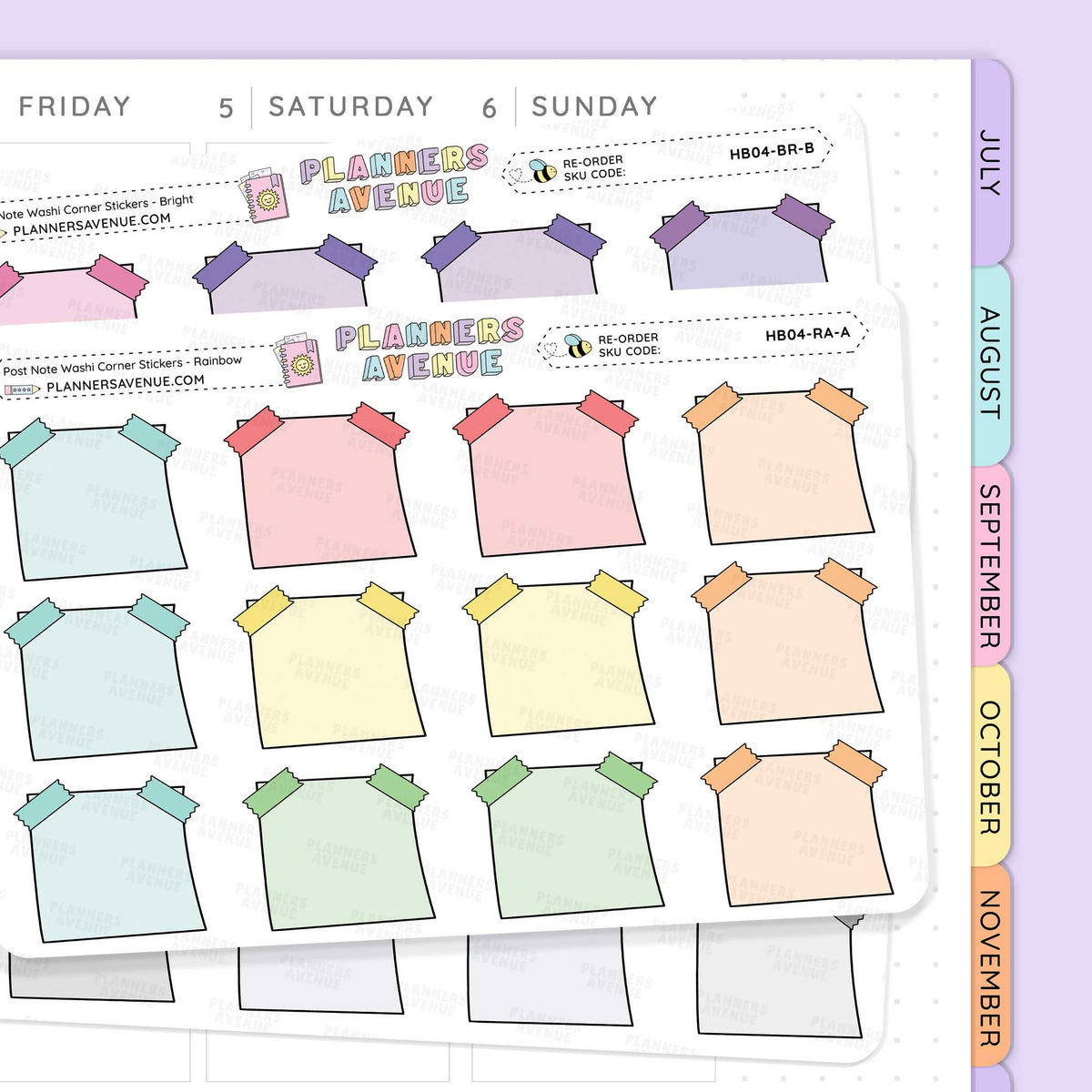 Post Note Washi Corner Planner Stickers