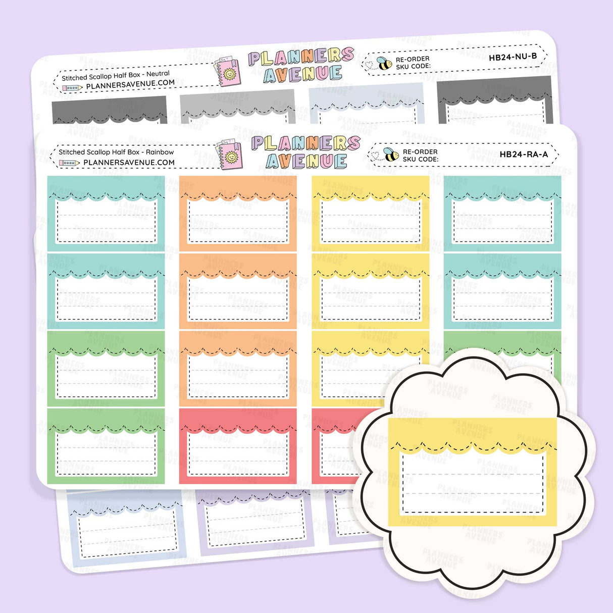 Stitched Scallop Half Box Planner Stickers