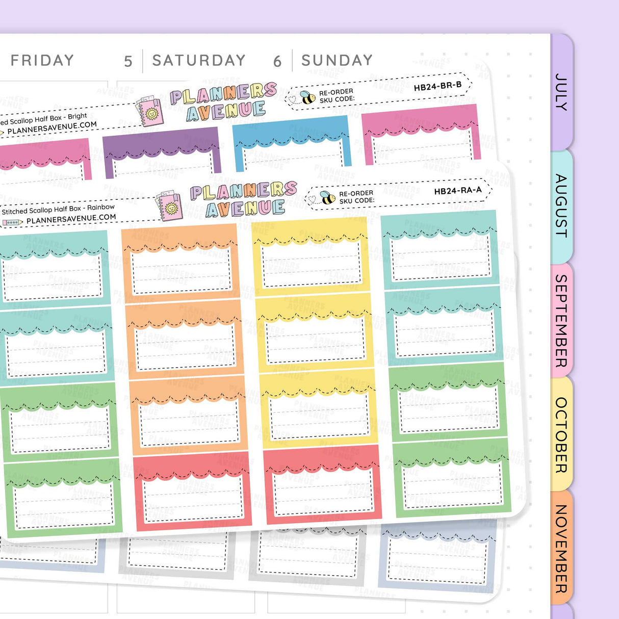 Stitched Scallop Half Box Planner Stickers