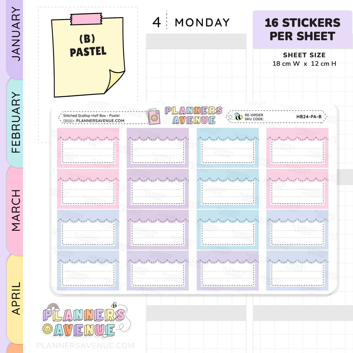 Stitched Scallop Half Box Planner Stickers