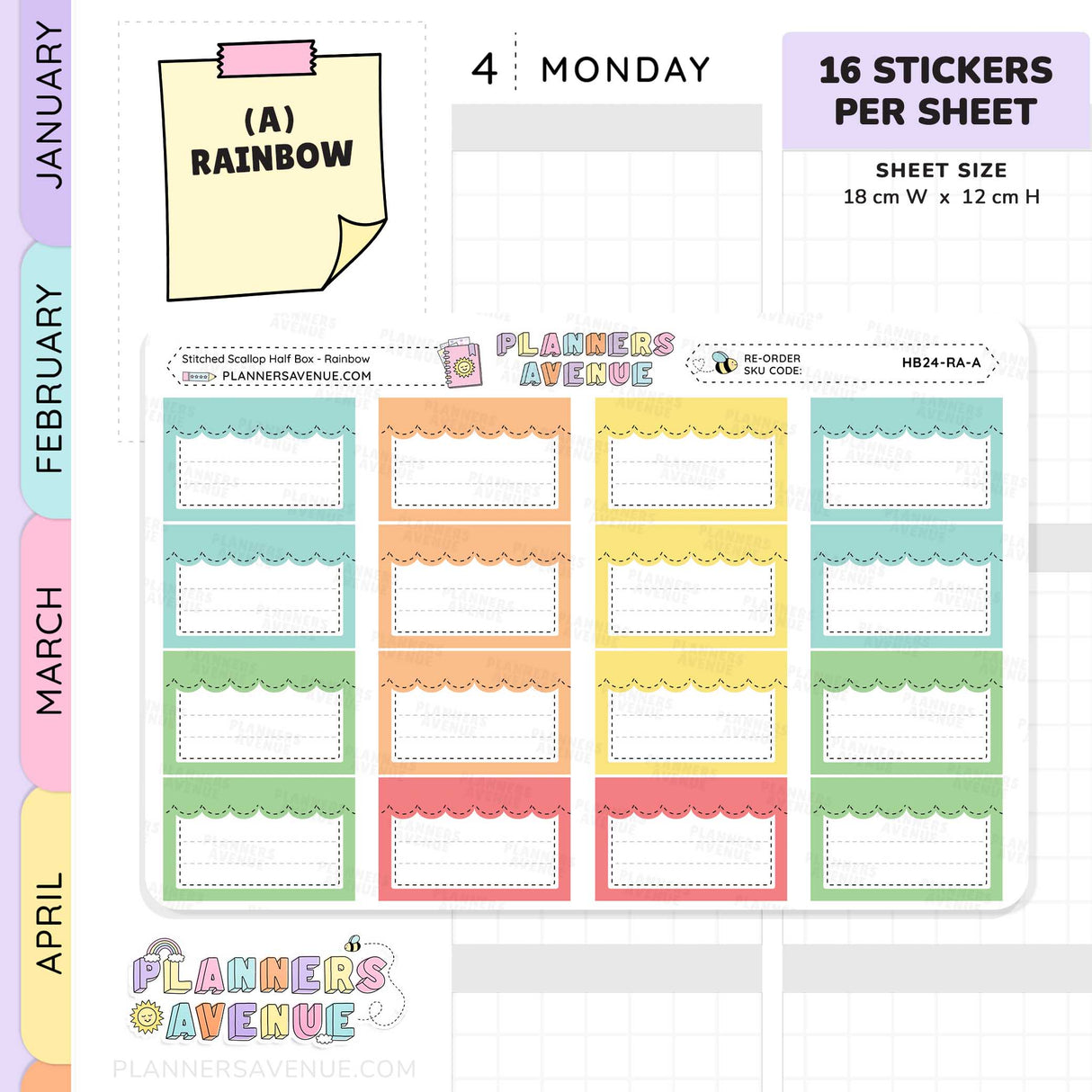 Stitched Scallop Half Box Planner Stickers