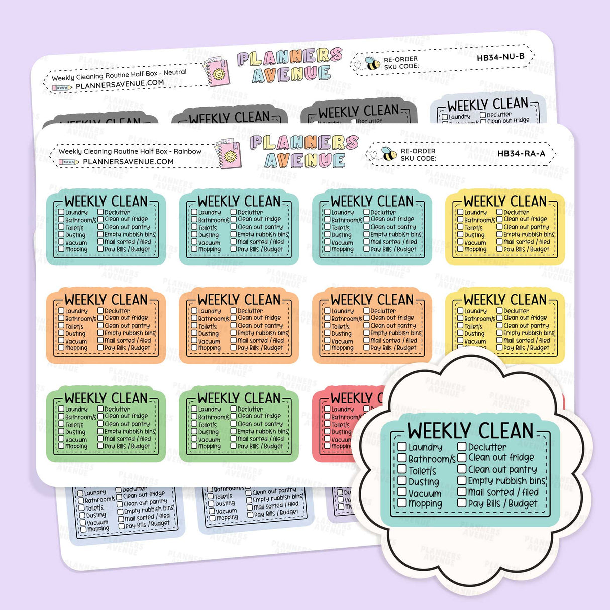 Weekly Cleaning Planner Stickers - Checklist Box