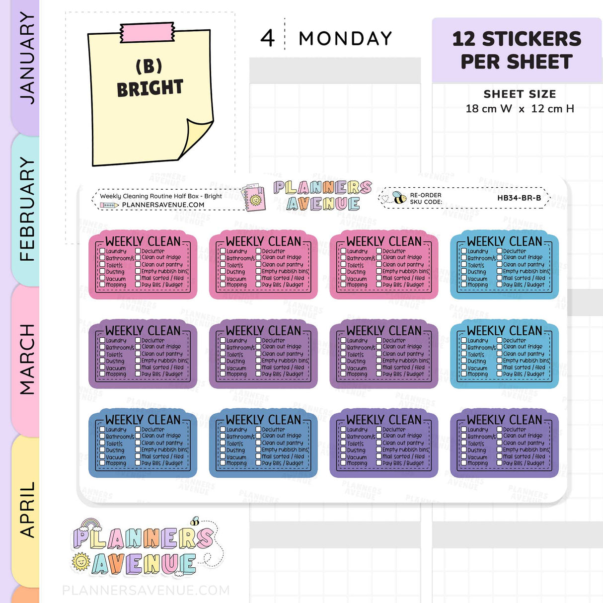 Weekly Cleaning Planner Stickers - Checklist Box