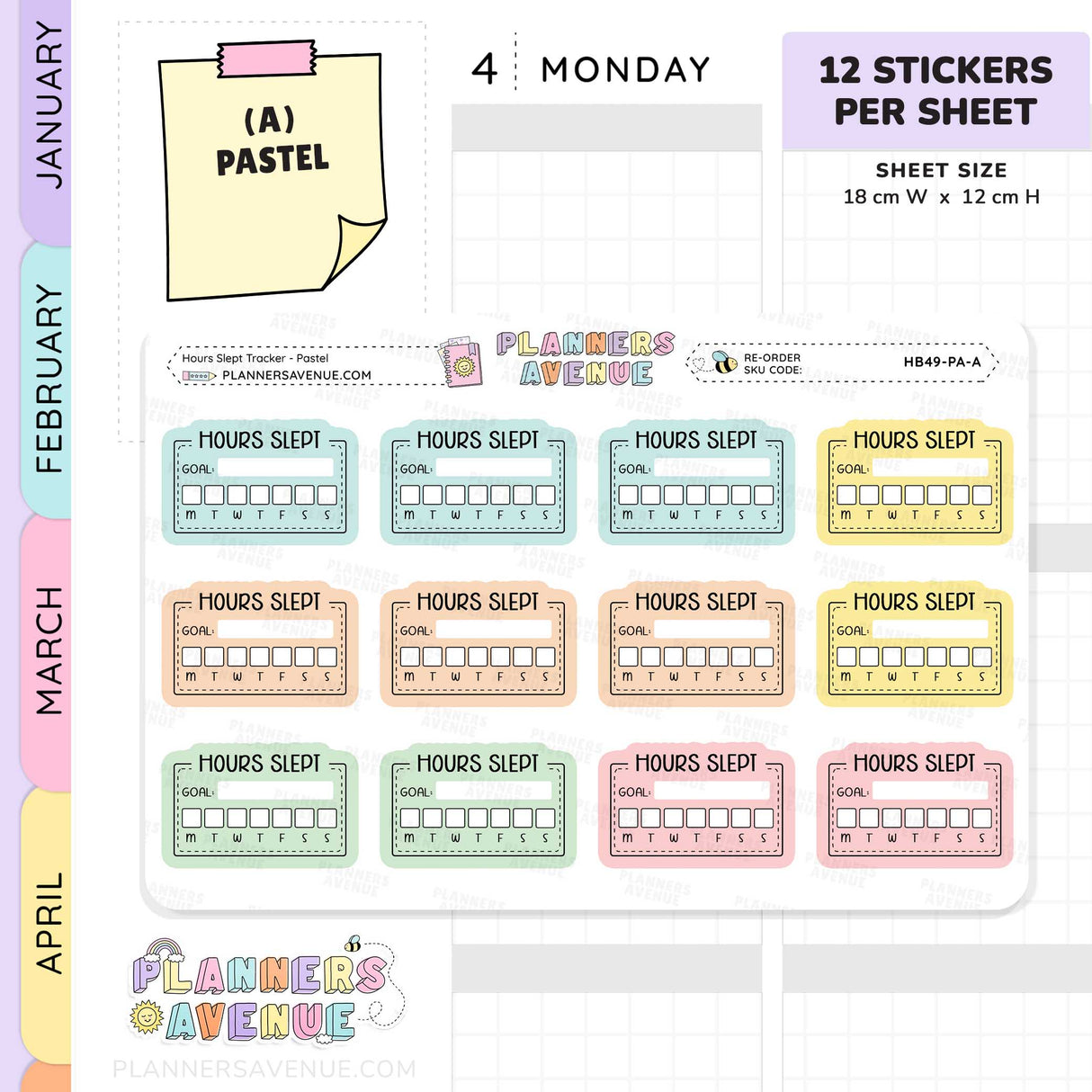 Hours Slept Habit Tracker Planner Stickers