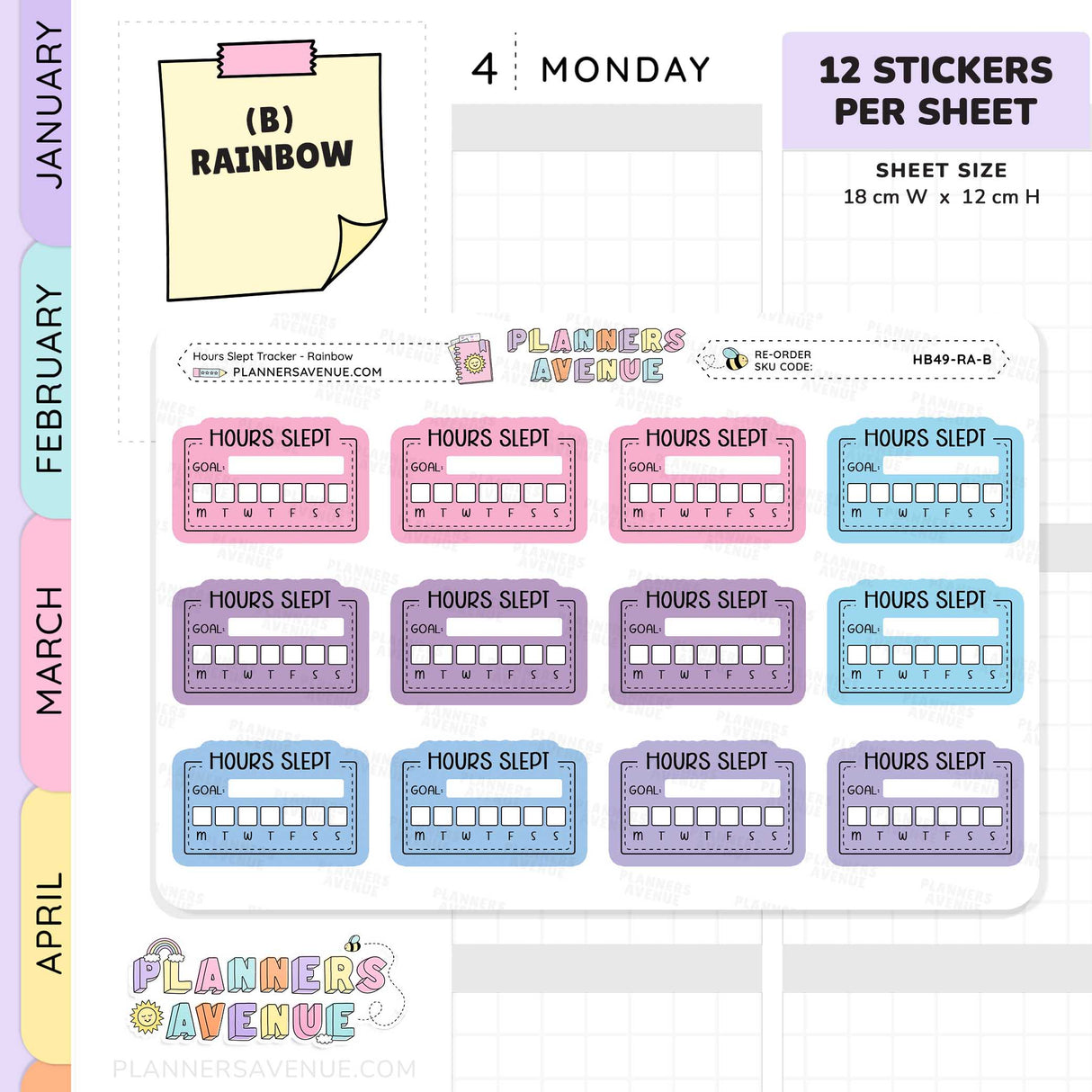 Hours Slept Habit Tracker Planner Stickers