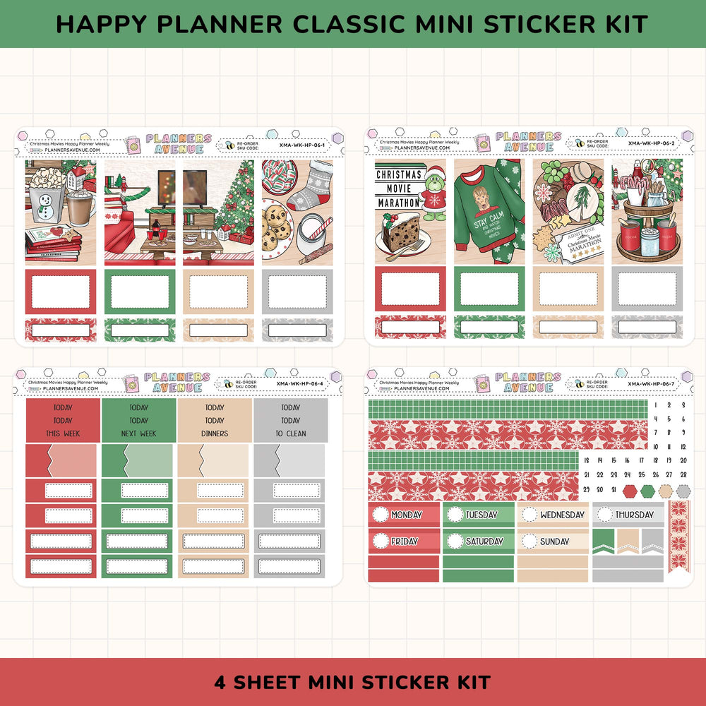 Happy Planner Classic Mini Sticker Kit with various Christmas themed designs