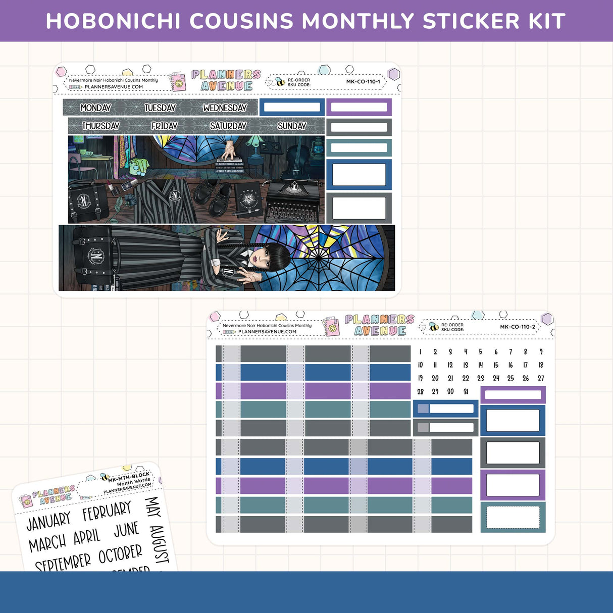 Nevermore Hobonichi Cousins Monthly Sticker Kit