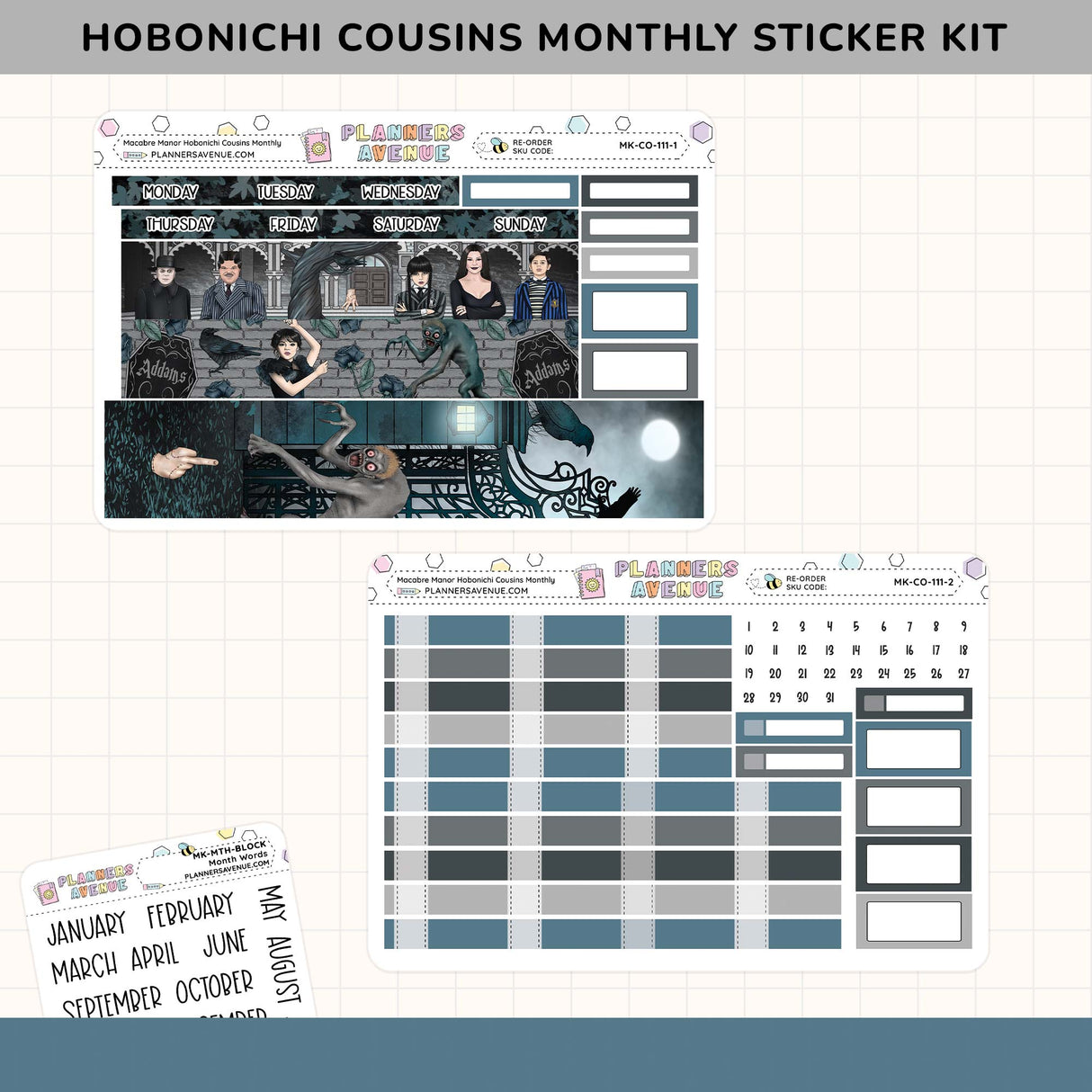 Macabre Manor Hobonichi Cousins Monthly Sticker Kit