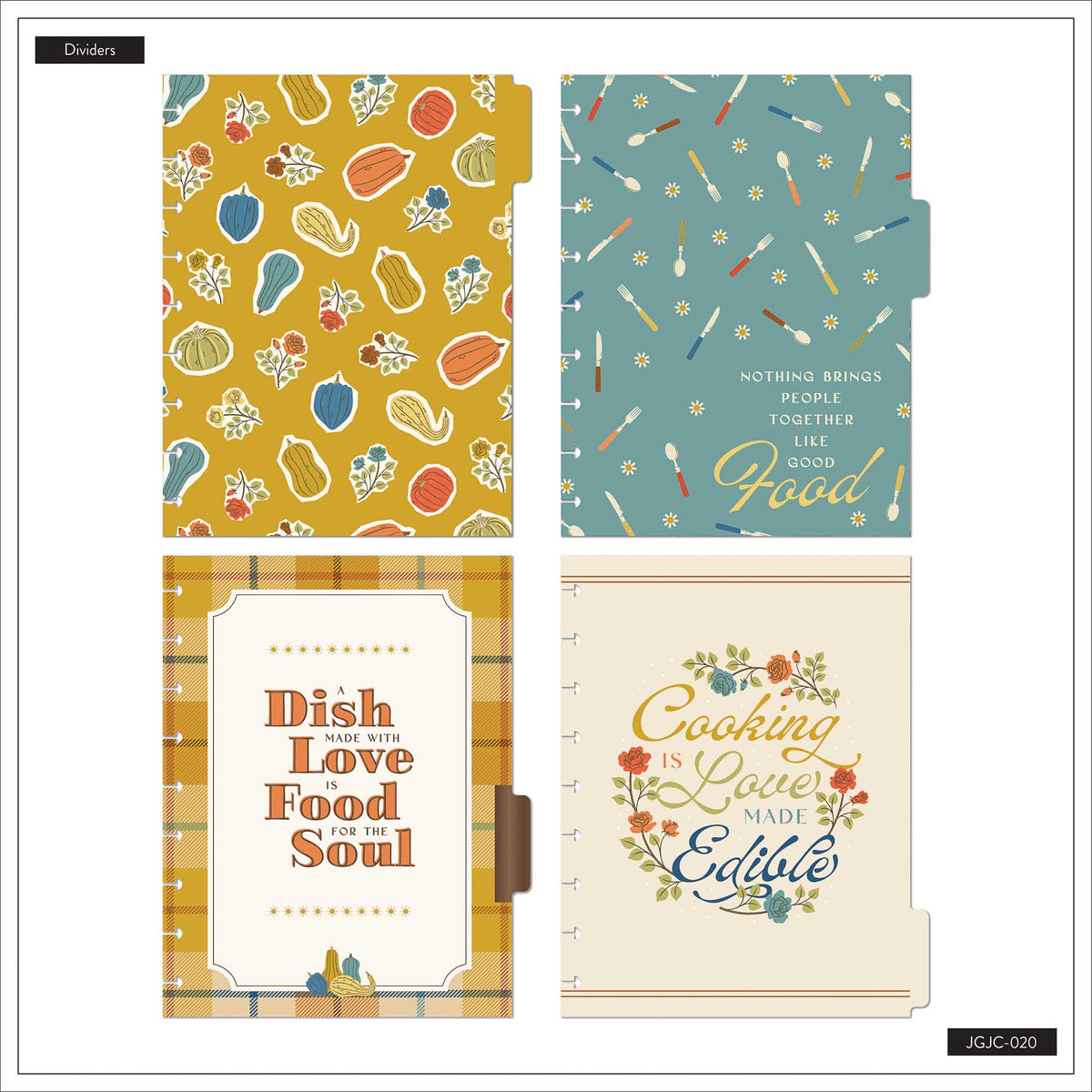 Fall Picnic recipe journal dividers with food designs, picnic patterns and cooking quotes