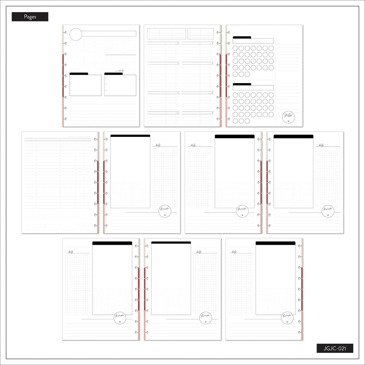 Amber & Oak guided budget pages with expense trackers, planning grids and savings sections
