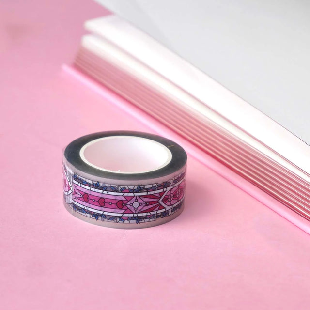 quirky cup collective washi tape with a geometric pattern on a pink surface