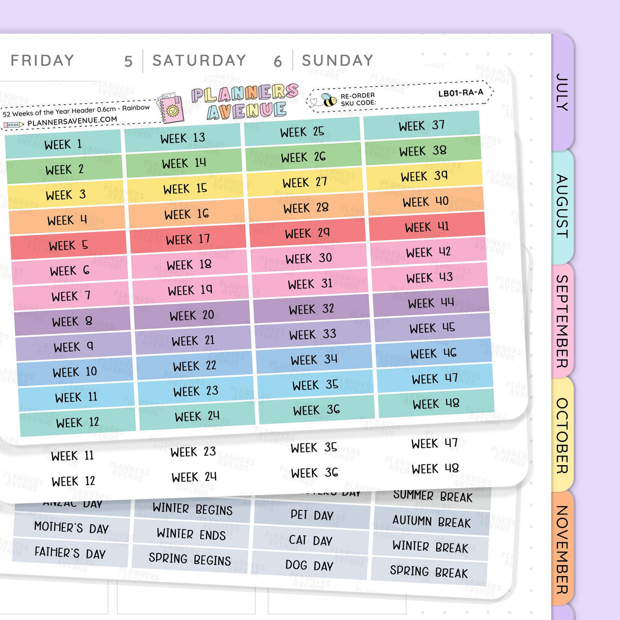 52 Weeks of Year Header Planner Stickers (Set of 2)