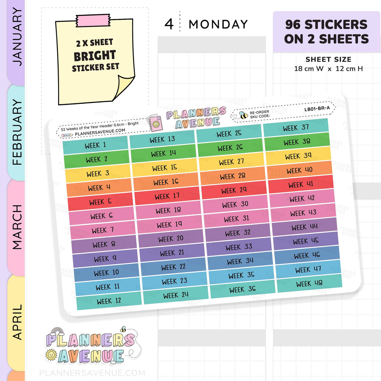 52 Weeks of Year Header Planner Stickers (Set of 2)