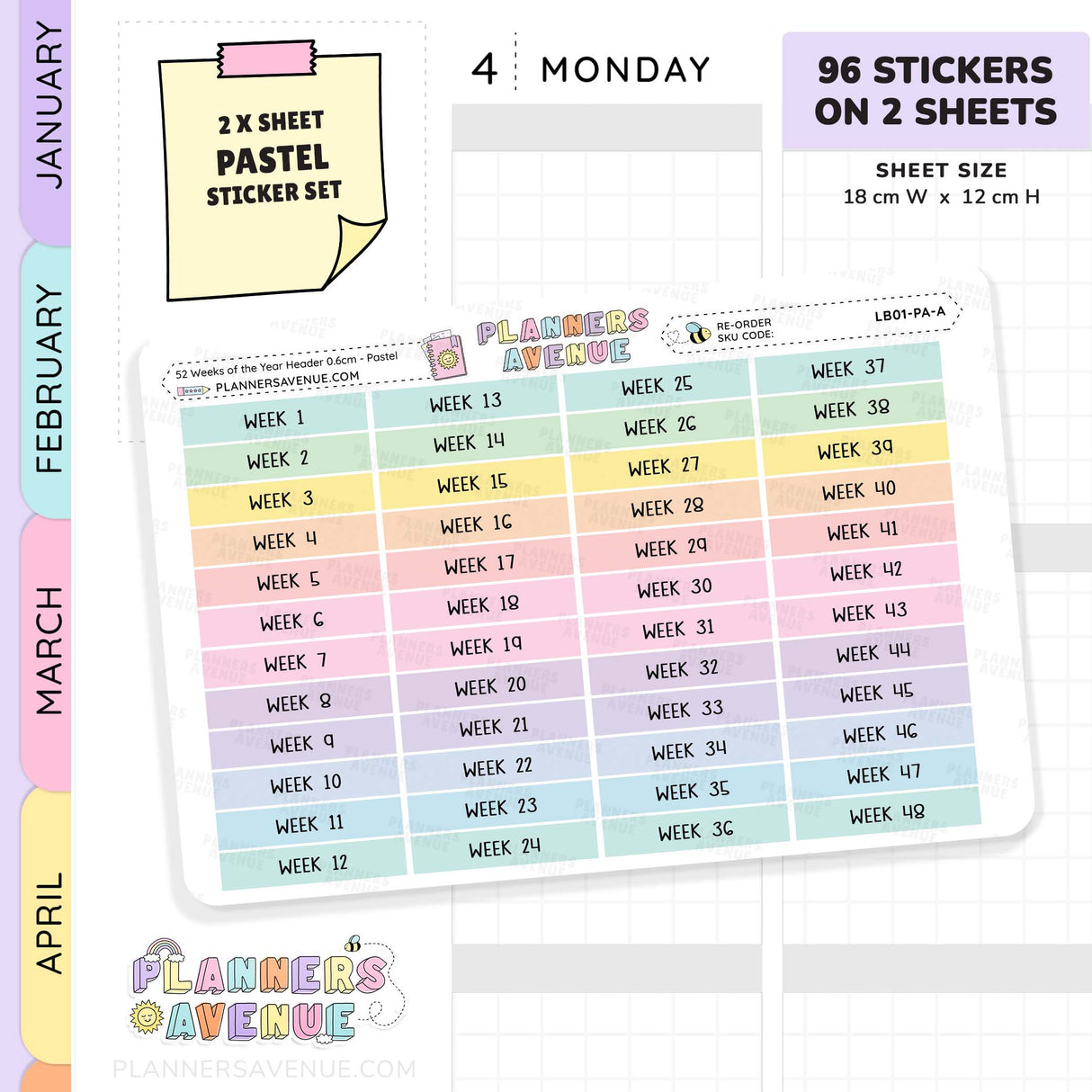 52 Weeks of Year Header Planner Stickers (Set of 2)