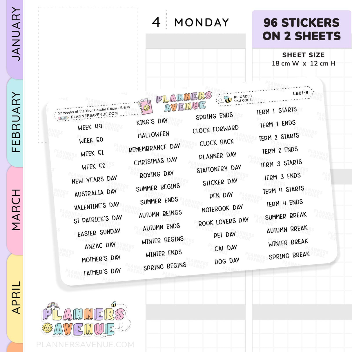 52 Weeks of Year Header Planner Stickers (Set of 2)