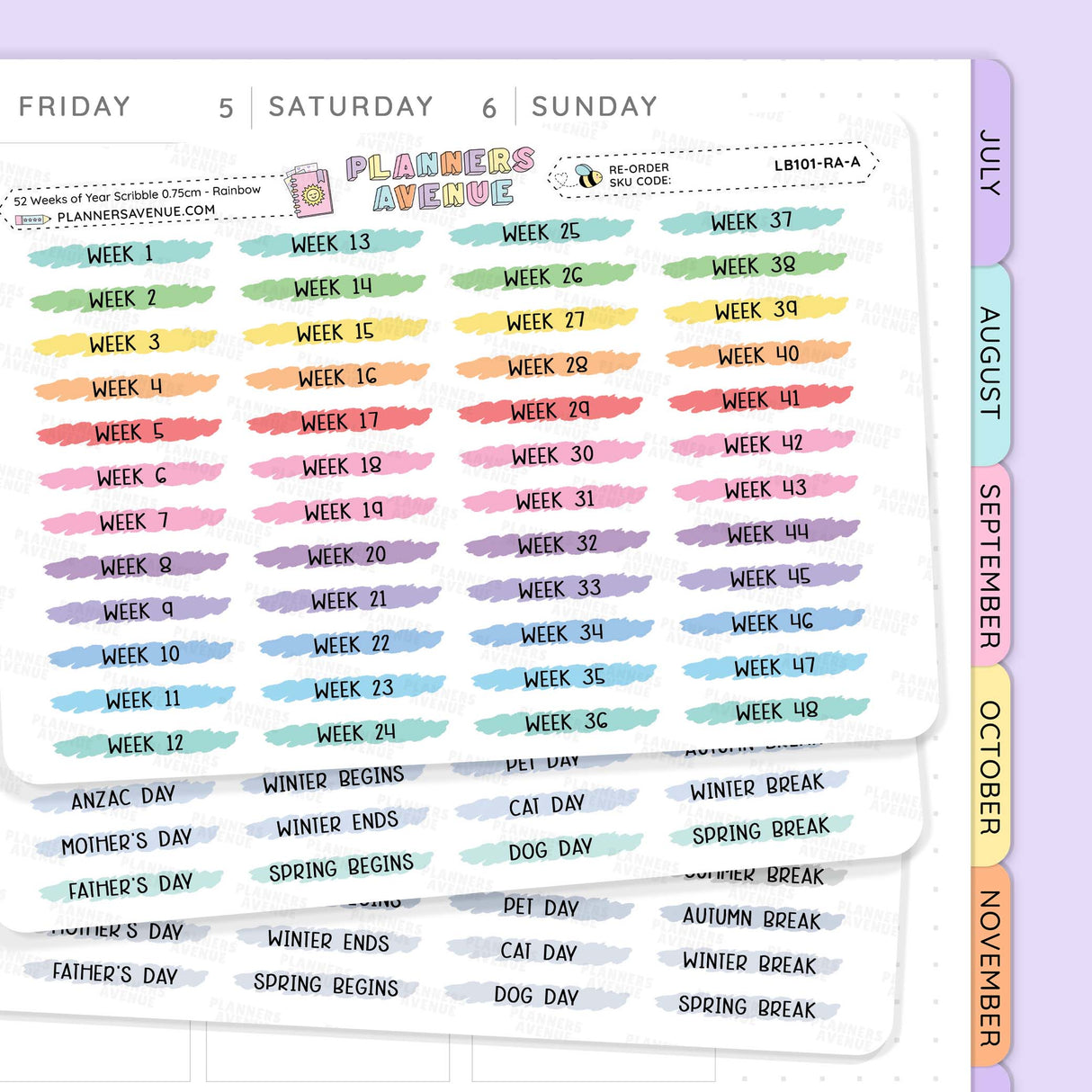 52 Weeks Year Scribble Sticker labels